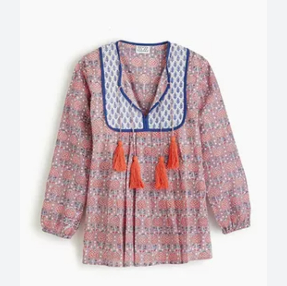 SZ Blockprints colorful printed top with beautiful tassels